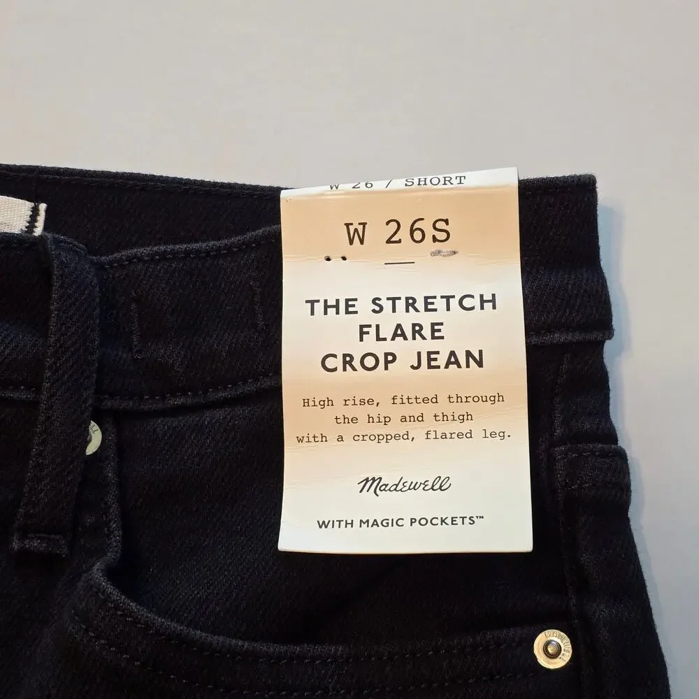 Madewell Jeans Womens Size 26S Black The Stretch Flare Crop High Rise NWT